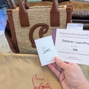 Christian Louboutin "By My Side"Mini Raffia Tote bag with leather trim